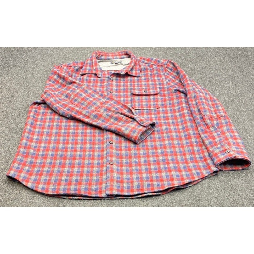 Wallin & Bros Plaid Flannel Shirt Mens XL Red Blue Wool Blend Button Up Pockets